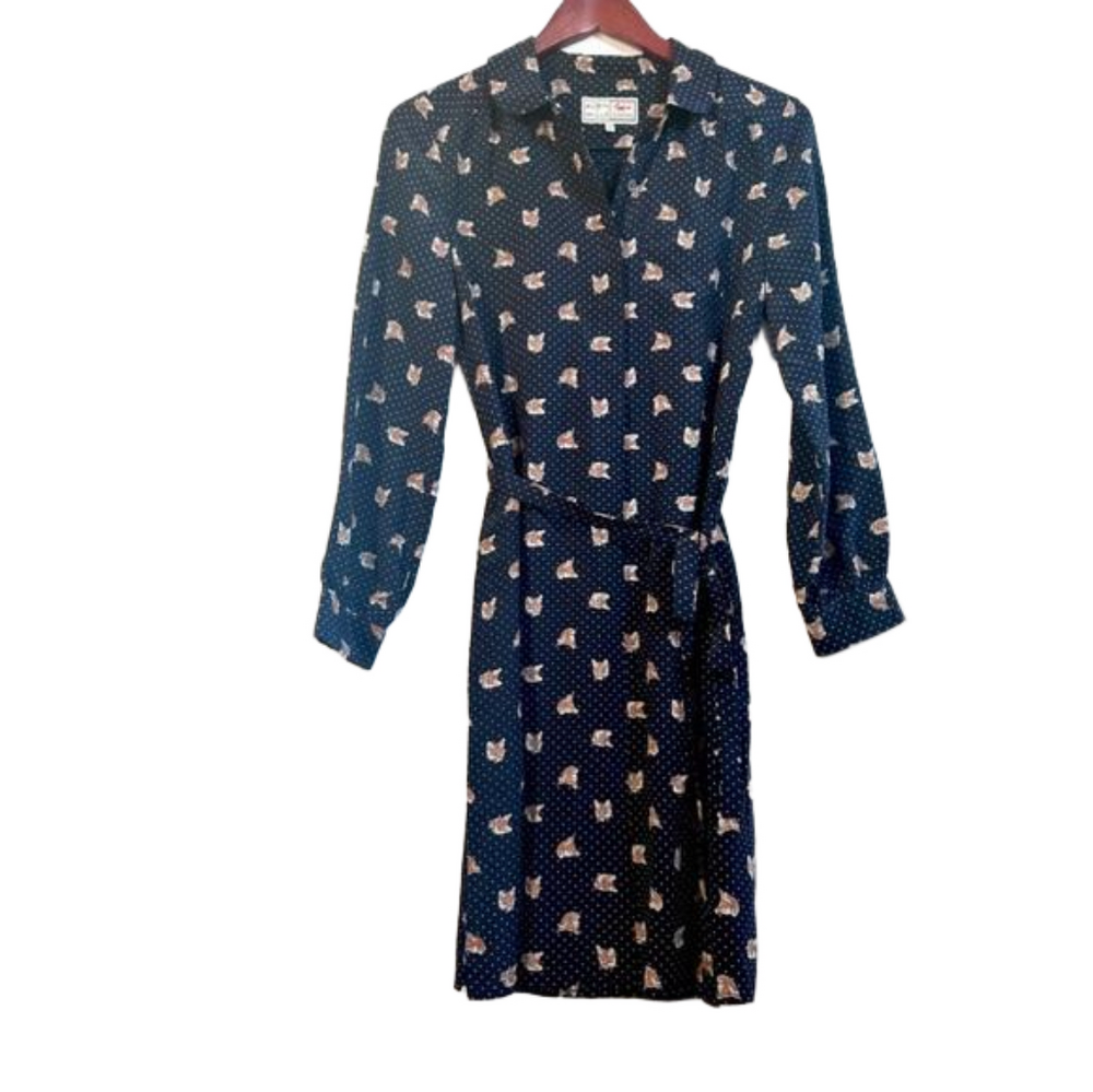 Aubin & wills silk dress fox print vintage button down shirt dress polka dot